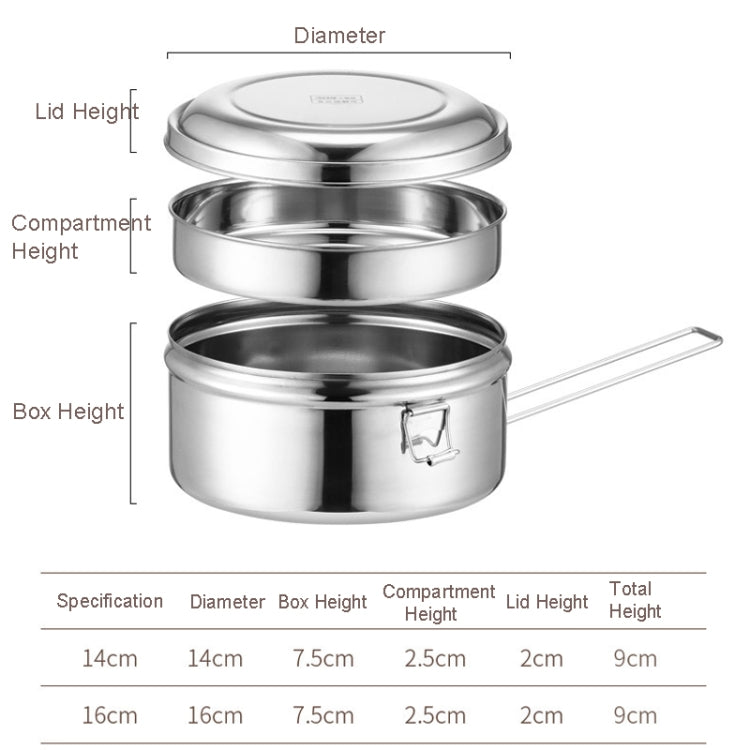 304 Stainless Steel Round Lunch Box, 14cm Single Layer, 16cm Single Layer, 14cm Double Layer, 16cm Double Layer
