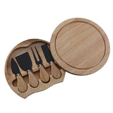 4pcs /Set Round Oak Box Cheese Knife Spatula Stainless Steel Cheese Tools Cutlery, Steel Color, Black, Gold