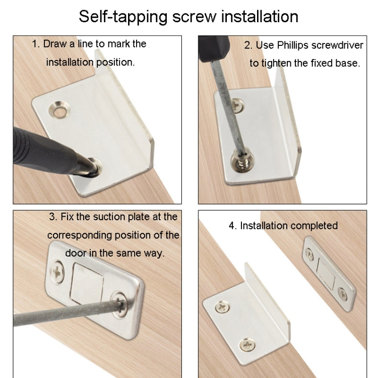 90 Degree No-Punch Invisible Door Suction Thin Section Wardrobe Sliding Door Magnetic Suction, Silver, Black
