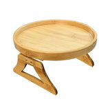 25cm Foldable Sofa Round Tray Home Couch Armrest Pallet, Pine Wood, Bamboo