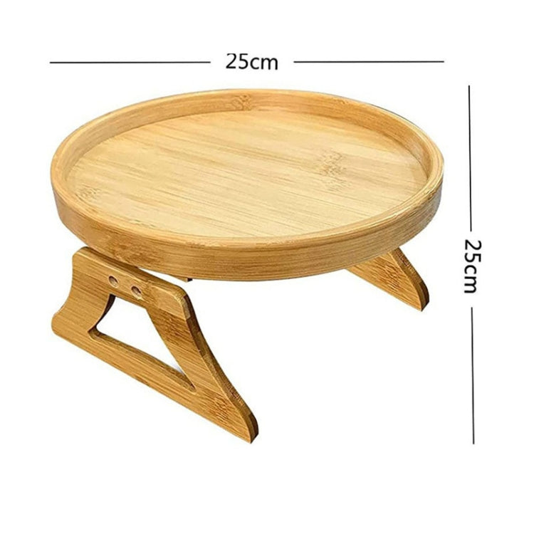 25cm Foldable Sofa Round Tray Home Couch Armrest Pallet, Pine Wood, Bamboo