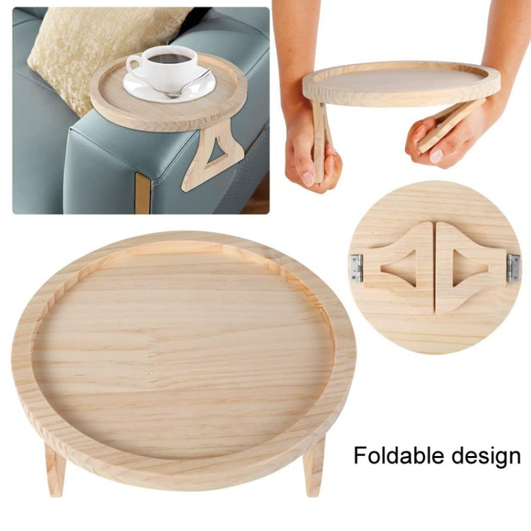 25cm Foldable Sofa Round Tray Home Couch Armrest Pallet, Pine Wood, Bamboo