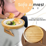 25cm Foldable Sofa Round Tray Home Couch Armrest Pallet, Pine Wood, Bamboo