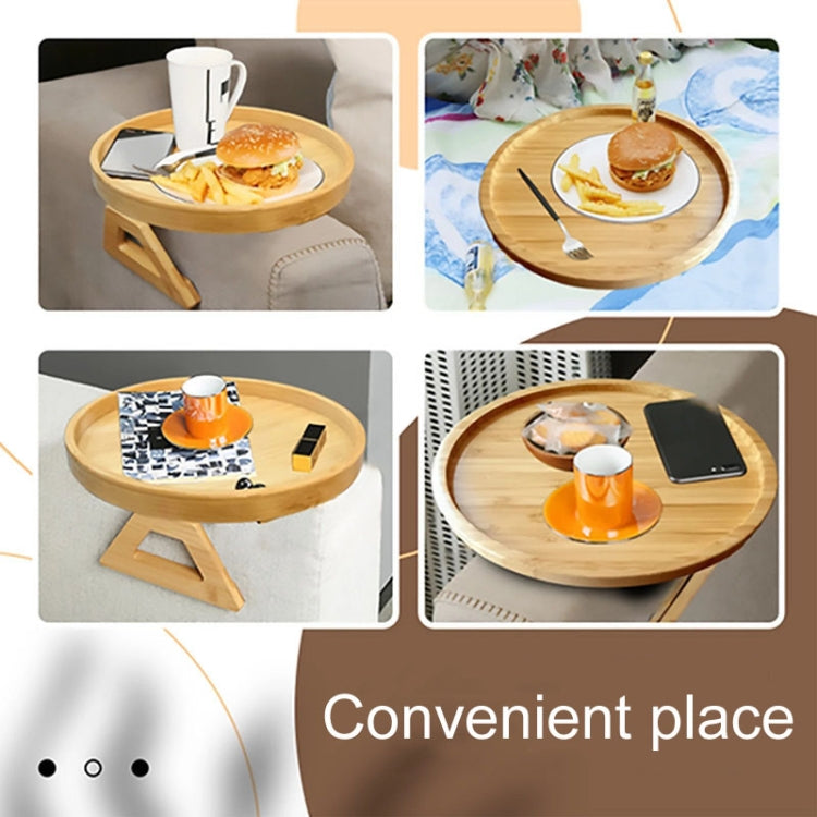 25cm Foldable Sofa Round Tray Home Couch Armrest Pallet, Pine Wood, Bamboo