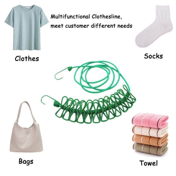Outdoor Travel Retractable Windproof Clothesline with 12 Clips