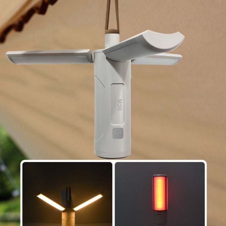 M26 Foldable Handheld Lamp Portable Triple Leaf Hook Outdoor Flashlight Multi-Functional Camping Light, 3500mAh