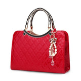Large capacity PU Leather Diamond Pattern Ladies Handbag with Hanging Ornaments