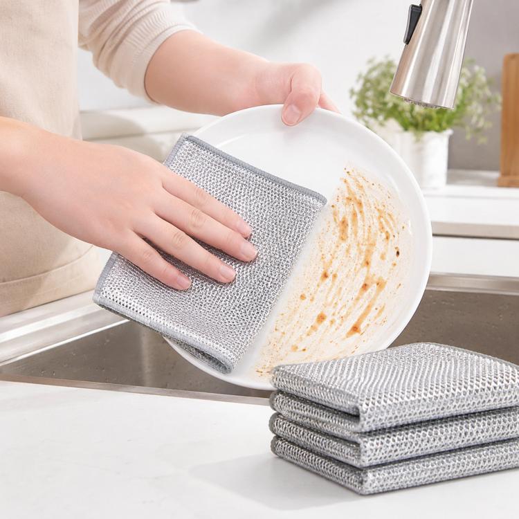 20 x 20cm Silver Wire Wipes Dish Towel Household Cleaning Degreasing Steel Wire, 10pcs Single Layer, 10pcs Double Layer