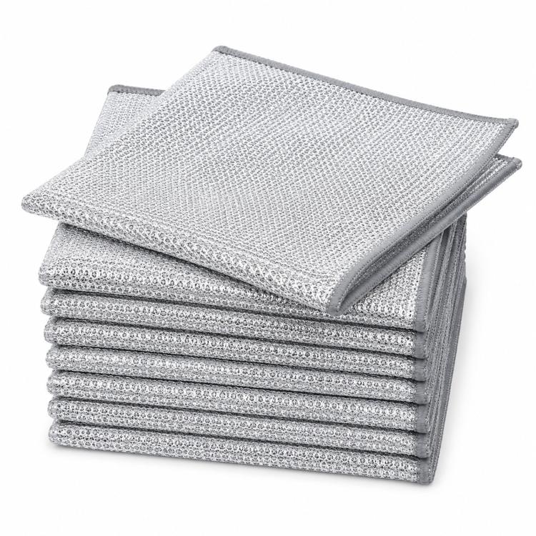 20 x 20cm Silver Wire Wipes Dish Towel Household Cleaning Degreasing Steel Wire, 10pcs Single Layer, 10pcs Double Layer