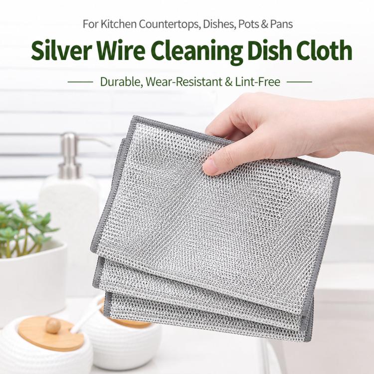 20 x 20cm Silver Wire Wipes Dish Towel Household Cleaning Degreasing Steel Wire, 10pcs Single Layer, 10pcs Double Layer