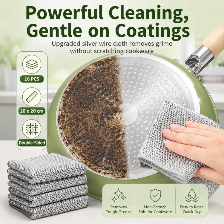20 x 20cm Silver Wire Wipes Dish Towel Household Cleaning Degreasing Steel Wire, 10pcs Single Layer, 10pcs Double Layer