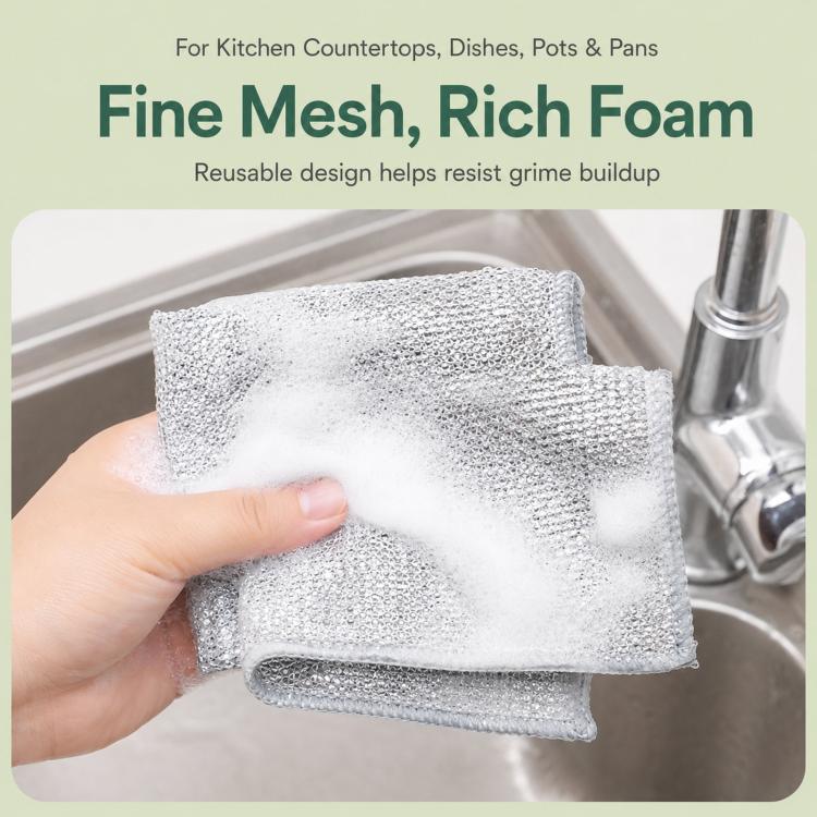 20 x 20cm Silver Wire Wipes Dish Towel Household Cleaning Degreasing Steel Wire, 10pcs Single Layer, 10pcs Double Layer