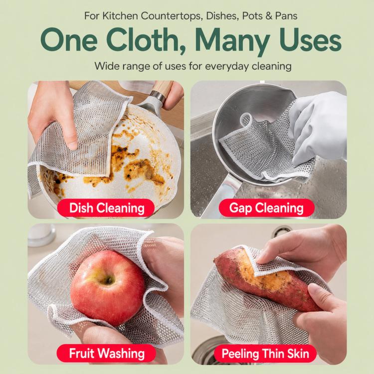 20 x 20cm Silver Wire Wipes Dish Towel Household Cleaning Degreasing Steel Wire, 10pcs Single Layer, 10pcs Double Layer