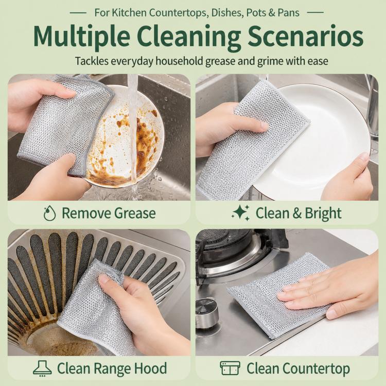 20 x 20cm Silver Wire Wipes Dish Towel Household Cleaning Degreasing Steel Wire, 10pcs Single Layer, 10pcs Double Layer