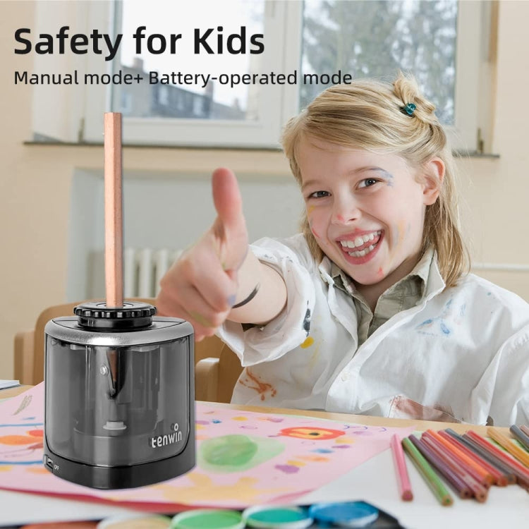 TENWIN Electrical Pencil Sharpener Student Stationery Semi-Automatic Sharpeners Battery Model