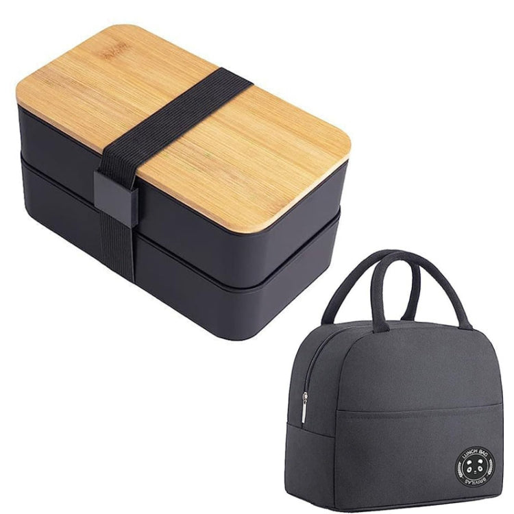 1200ml Portable Compartment Insulated Double Layer Lunch Box Microwavable Plastic Food Container, Without  Insulation Bag Black, Without Insulation Bag White, With Insulation Bag Black, With Insulation Bag White