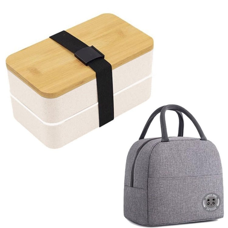 1200ml Portable Compartment Insulated Double Layer Lunch Box Microwavable Plastic Food Container, Without  Insulation Bag Black, Without Insulation Bag White, With Insulation Bag Black, With Insulation Bag White