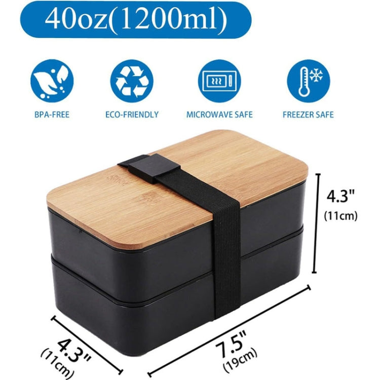1200ml Portable Compartment Insulated Double Layer Lunch Box Microwavable Plastic Food Container, Without  Insulation Bag Black, Without Insulation Bag White, With Insulation Bag Black, With Insulation Bag White