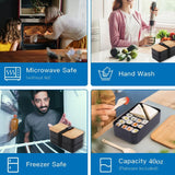 1200ml Portable Compartment Insulated Double Layer Lunch Box Microwavable Plastic Food Container, Without  Insulation Bag Black, Without Insulation Bag White, With Insulation Bag Black, With Insulation Bag White