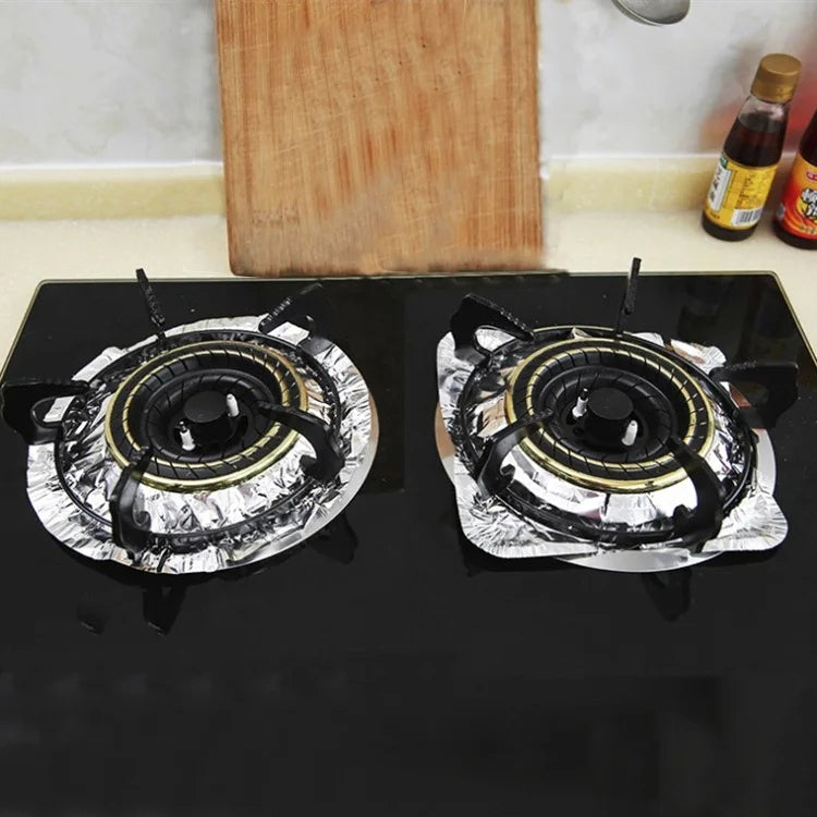10pcs /Pack Gas Stove Oil-Proof Pad Cooktop Tinfoil Circle Kitchen Aluminum Foil Cleaning Mat, Round, Square, Thickened Round, Thickened Square