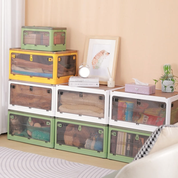 Folding Plastic Storage Box Stackable Storage Organizer with Wheels, White 37 x 26.5 x 22 cm, Yellow 37 x 26.5 x 22 cm, Green 37 x 26.5 x 22 cm, White Wooden Lid 37 x 26.5 x 22 cm, Yellow Wooden Lid 37 x 26.5 x 22 cm                               ...