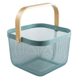Wooden Handle Mesh Basket Snack Fruit Storage Basket, Square