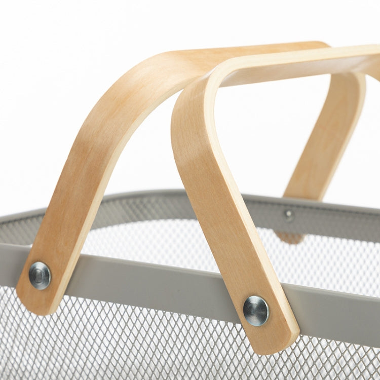 Wooden Handle Mesh Basket Snack Fruit Storage Basket, Square