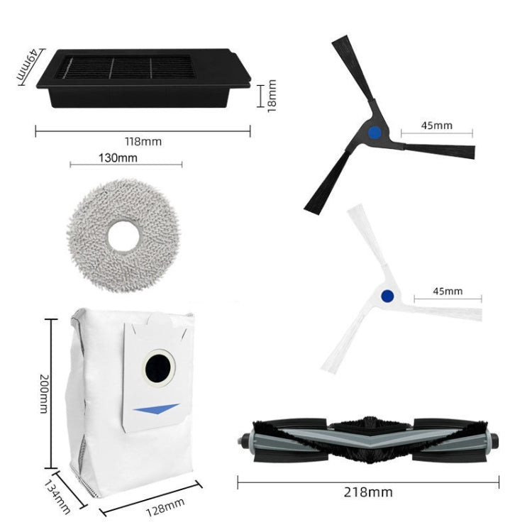 For Ecovacs X2 / X2 Pro Vacuum Cleaner Accessories, Roller Brush, Side Brush White, Side Brush Black, Mop, Dust Bag, Filter