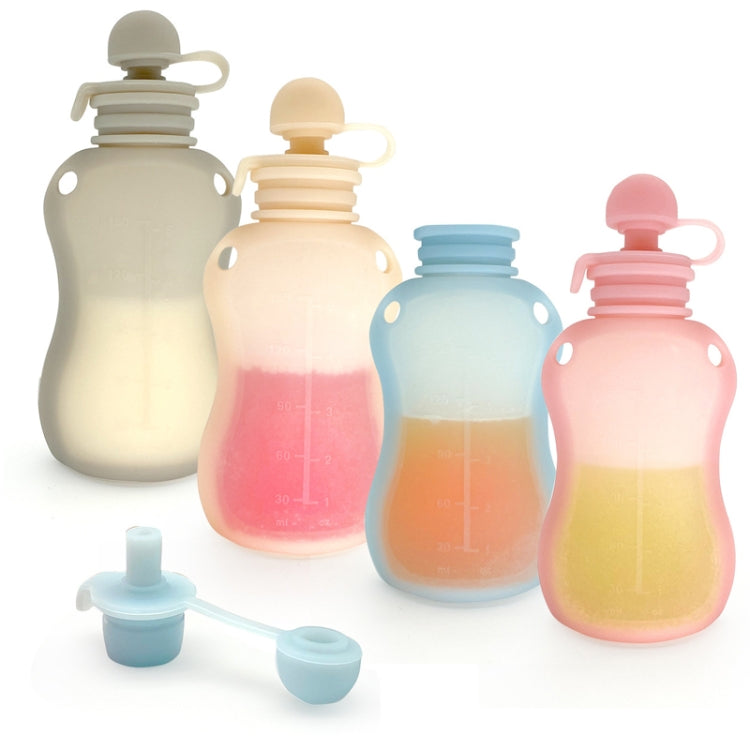 150ml Reusable Silicone Baby Food Pouches Refillable Squeeze Storage Containers, 150ml Blue, 150ml Pink, 150ml Beige