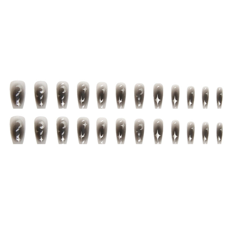 24pcs /Box  Press On Nails Dark Star and Moon Series False Nails Mid-Length Ballet Nails, R722