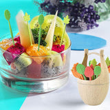 Mini Wheat Fiber Material Tableware Set Snack Dessert Forks, 16pcs Fruit Forks + 1pc Barrel