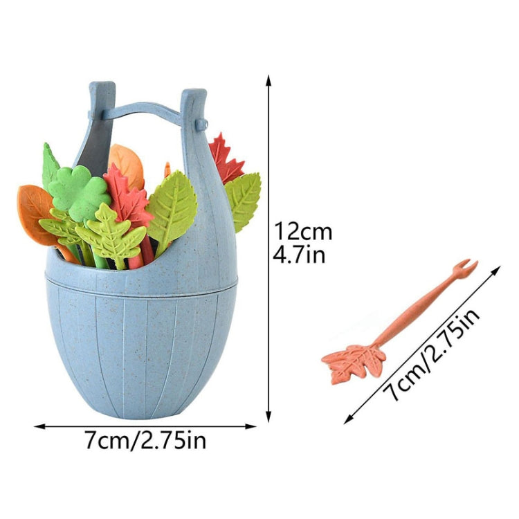 Mini Wheat Fiber Material Tableware Set Snack Dessert Forks, 16pcs Fruit Forks + 1pc Barrel