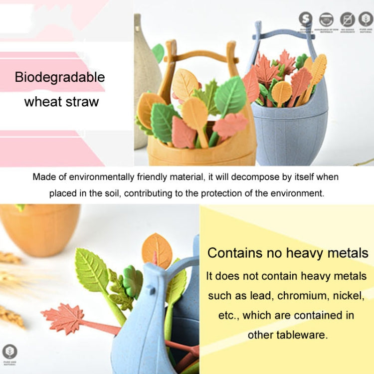 Mini Wheat Fiber Material Tableware Set Snack Dessert Forks, 16pcs Fruit Forks + 1pc Barrel