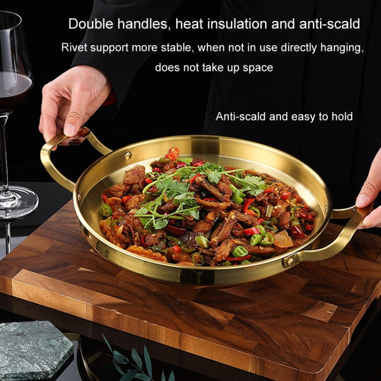 Thickened Stainless Steel Double Ears Pan Seafood Rice Pan Fried Chicken Tray, 22cm Silver, 24cm Silver, 26cm Silver, 28cm Silver, 30cm Silver, 22cm Golden, 24cm Golden, 26cm Golden, 28cm Golden, 30cm Golden