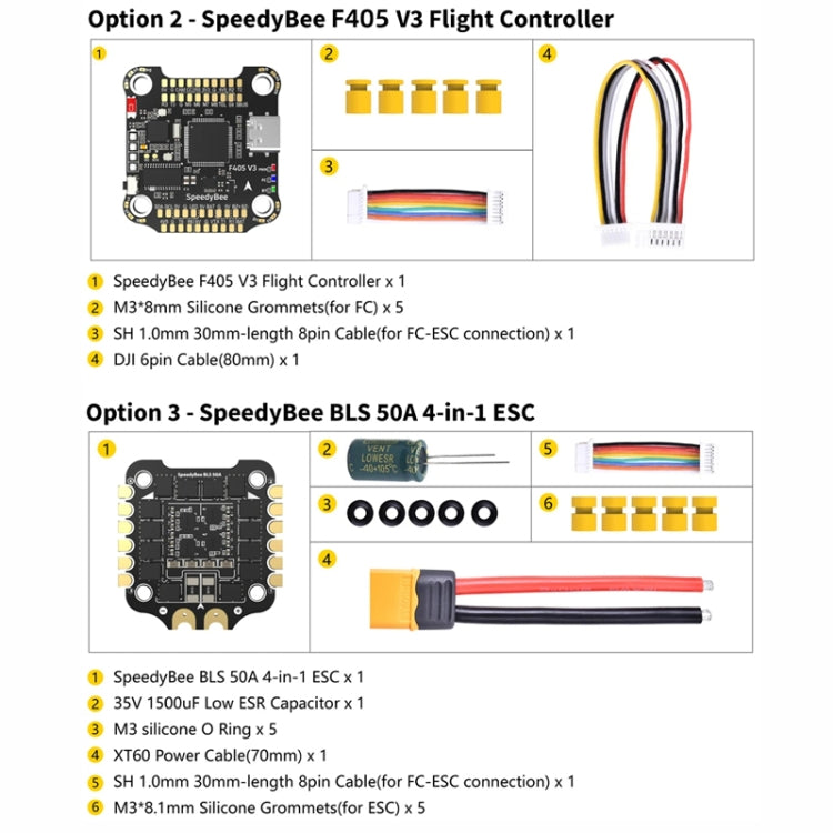 3-6S Lipo Barometer For RC Drone, SpeedyBee BLS 50A 4-in-1 ESC, SpeedyBee F405 V3 Flight Controller, SpeedyBee F405 V3 50A Stack