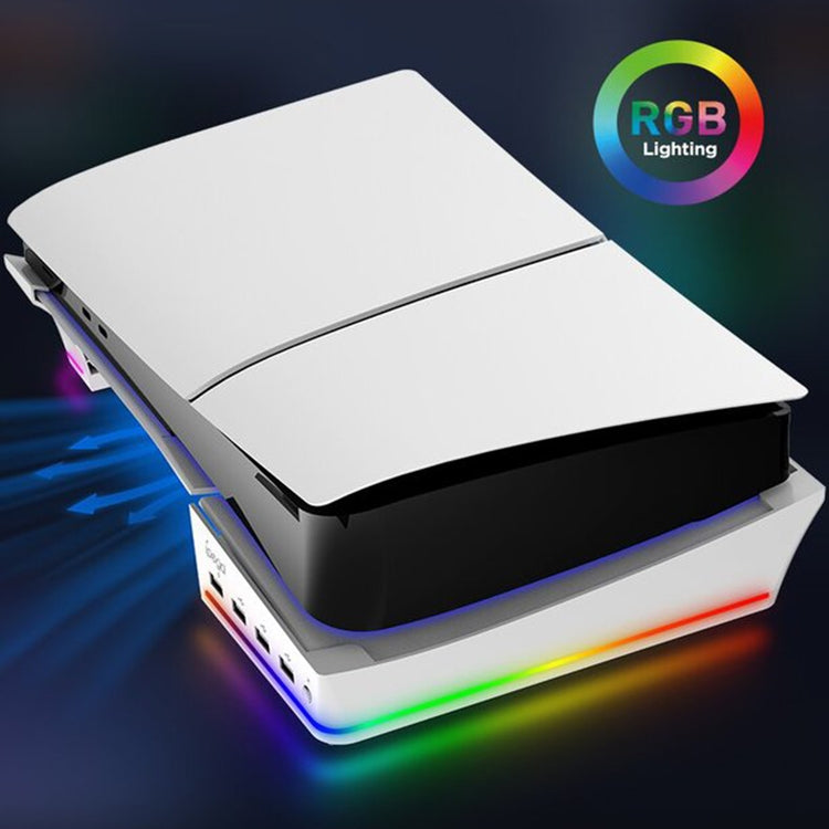 For Sony PS5 Slim IPEGA PG-P5S021 RGB Light Host Horizontal Stand With 4 USB HUBs, White, Black