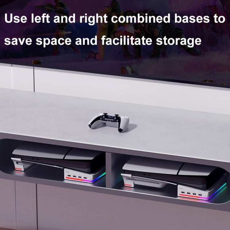 For Sony PS5 Slim IPEGA PG-P5S021 RGB Light Host Horizontal Stand With 4 USB HUBs, White, Black