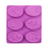 6 Grids Oarbone Bee Silicone Cake Mold Handmade Soap Pudding Mold, Yellow, Purple