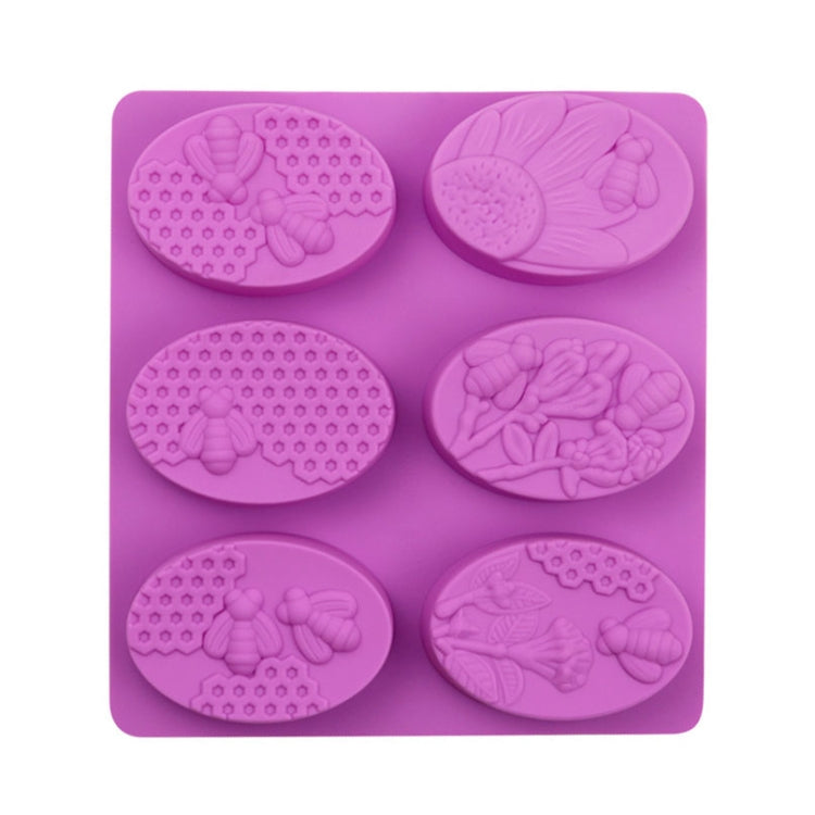 6 Grids Oarbone Bee Silicone Cake Mold Handmade Soap Pudding Mold, Yellow, Purple