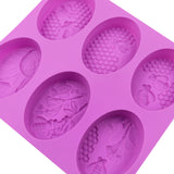 6 Grids Oarbone Bee Silicone Cake Mold Handmade Soap Pudding Mold, Yellow, Purple