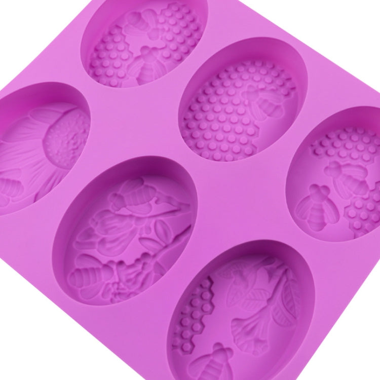 6 Grids Oarbone Bee Silicone Cake Mold Handmade Soap Pudding Mold, Yellow, Purple