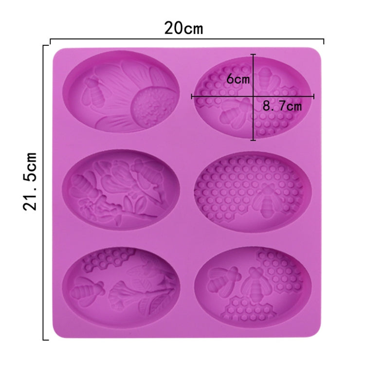 6 Grids Oarbone Bee Silicone Cake Mold Handmade Soap Pudding Mold, Yellow, Purple