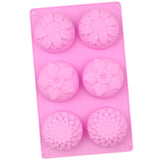 6 Grids 3 Groups Flower Shape Silicone Cake Mold Baking DIY Handmade Soap Model Sunflower Moon Cake Mold, 6 Grids Flower