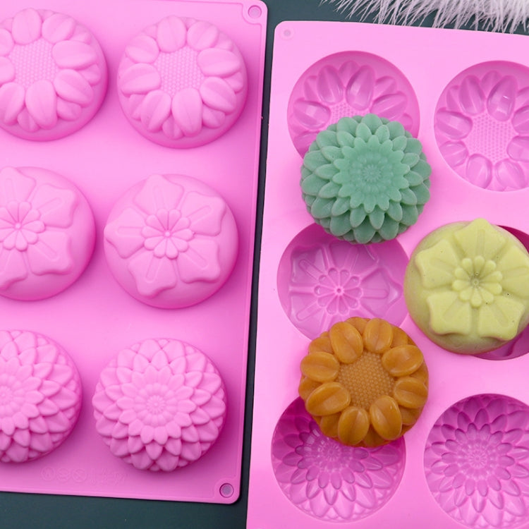 6 Grids 3 Groups Flower Shape Silicone Cake Mold Baking DIY Handmade Soap Model Sunflower Moon Cake Mold, 6 Grids Flower