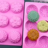 6 Grids 3 Groups Flower Shape Silicone Cake Mold Baking DIY Handmade Soap Model Sunflower Moon Cake Mold, 6 Grids Flower