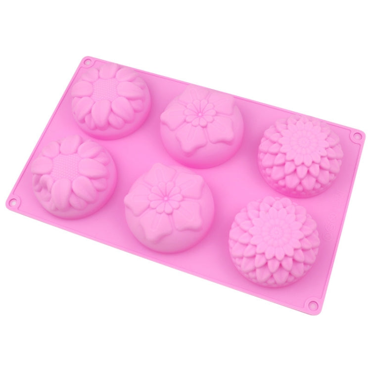 6 Grids 3 Groups Flower Shape Silicone Cake Mold Baking DIY Handmade Soap Model Sunflower Moon Cake Mold, 6 Grids Flower