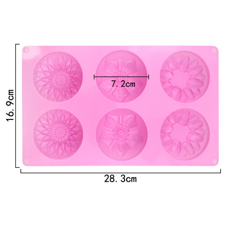 6 Grids 3 Groups Flower Shape Silicone Cake Mold Baking DIY Handmade Soap Model Sunflower Moon Cake Mold, 6 Grids Flower