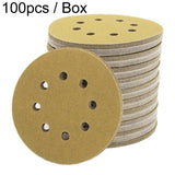 100pcs / Box 5 Inch 8 Holes Round Disc Sanding Sandpaper 125mm Yellow Sand Flocking Sheet, P60, P80, P100, P120, P150, P180, P220, P240, P320, P400, P600, P800