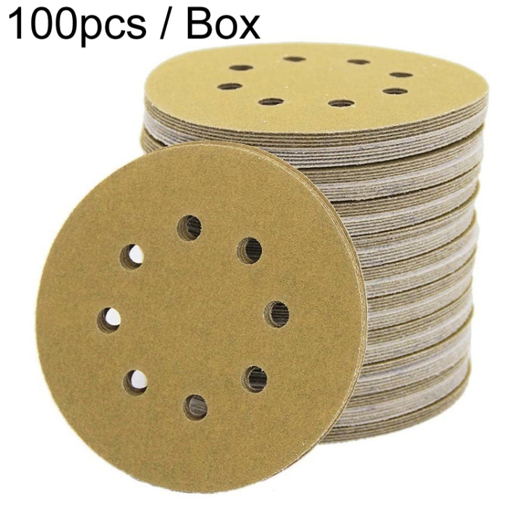 100pcs / Box 5 Inch 8 Holes Round Disc Sanding Sandpaper 125mm Yellow Sand Flocking Sheet, P60, P80, P100, P120, P150, P180, P220, P240, P320, P400, P600, P800