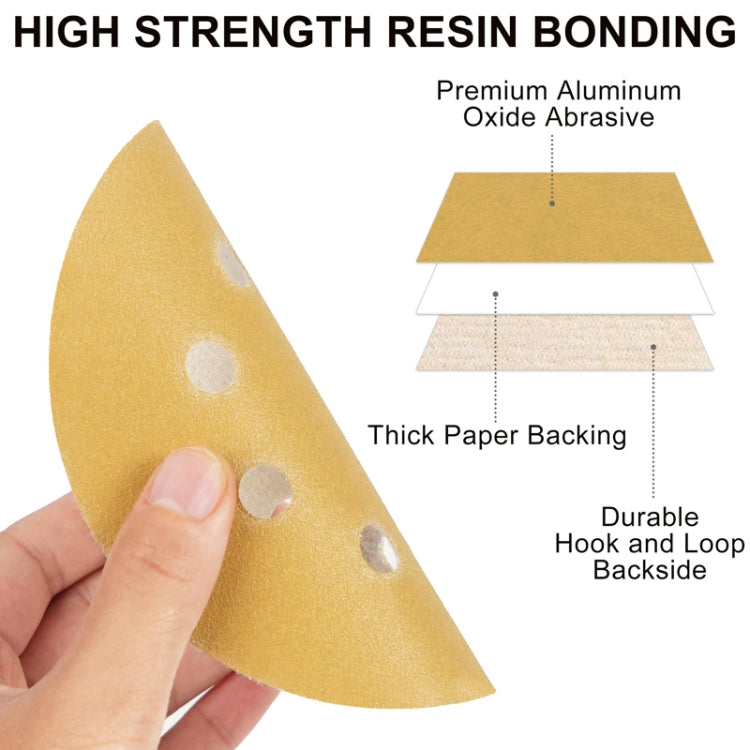 100pcs / Box 5 Inch 8 Holes Round Disc Sanding Sandpaper 125mm Yellow Sand Flocking Sheet, P60, P80, P100, P120, P150, P180, P220, P240, P320, P400, P600, P800